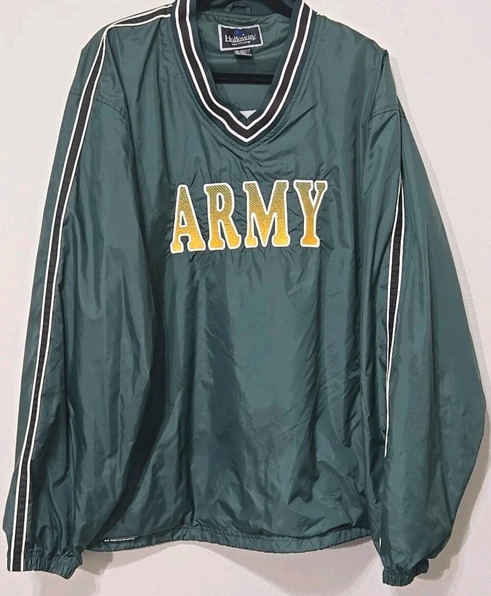 Holloway US Army Windbreaker Jacket Mens XXL Green Fleece Lined Pullover #0287